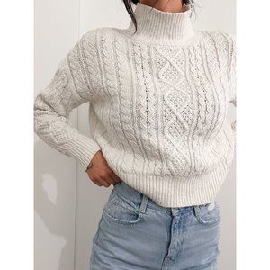 Banana Republic Off-White Cable Knit Turtleneck Sweater